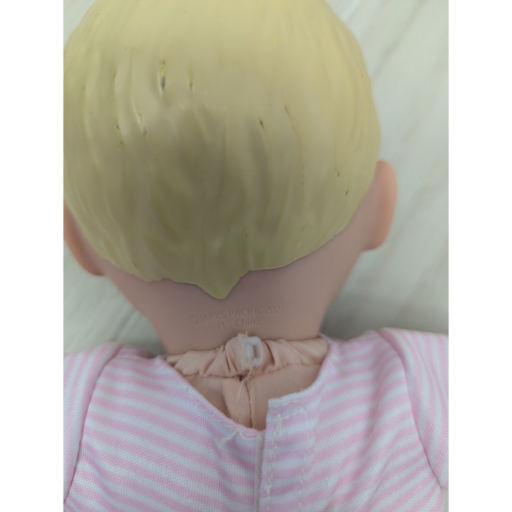 Jakks Pacific baby doll girl pink stripes purple flowers blonde soft body 14" - Picture 6 of 7